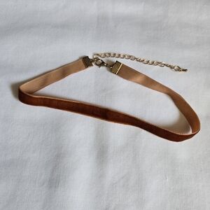 Brown Velvet Ribbon Choker Necklace with Gold Chain